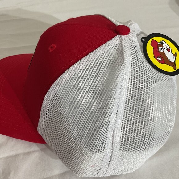 Buc-ees Red & White Mesh Trucker Cap With Embroidered Logo For Adults - Picture 3 of 5